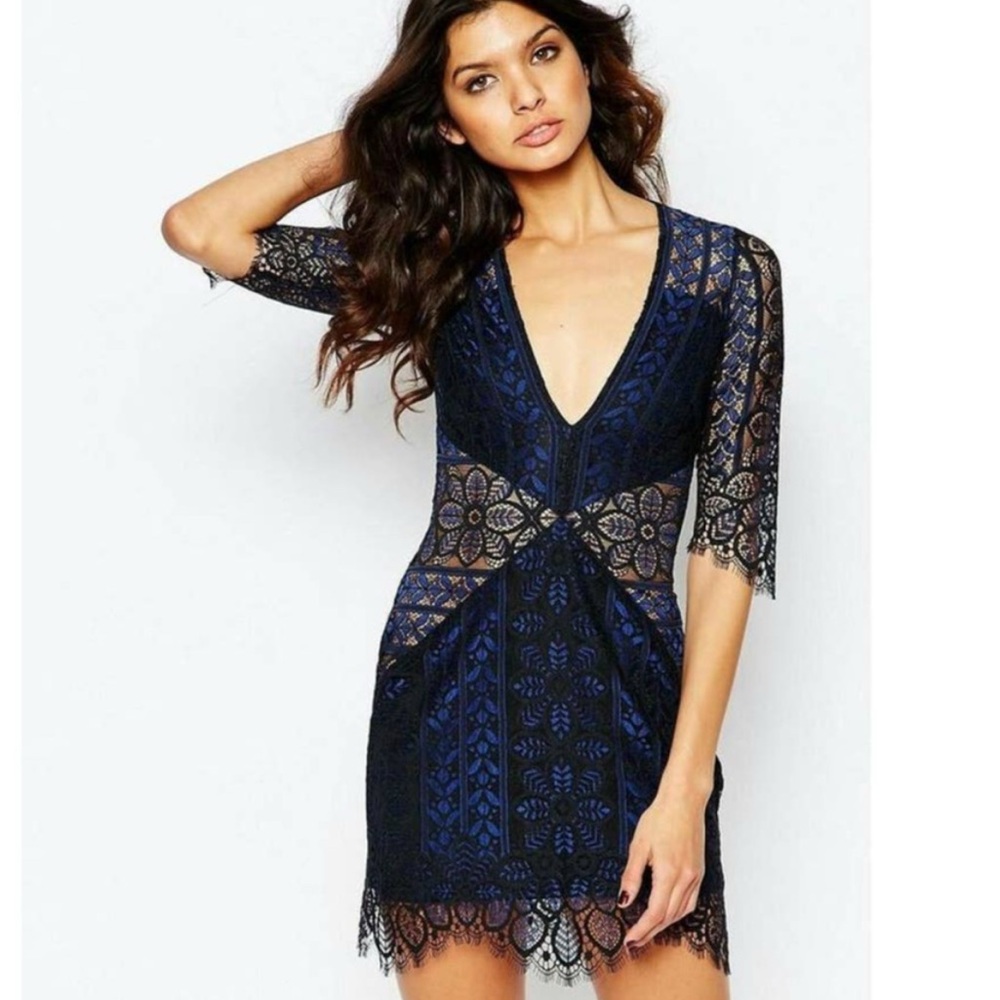 For Love and Lemons Black and Navy Lace Mini Dress Medium
